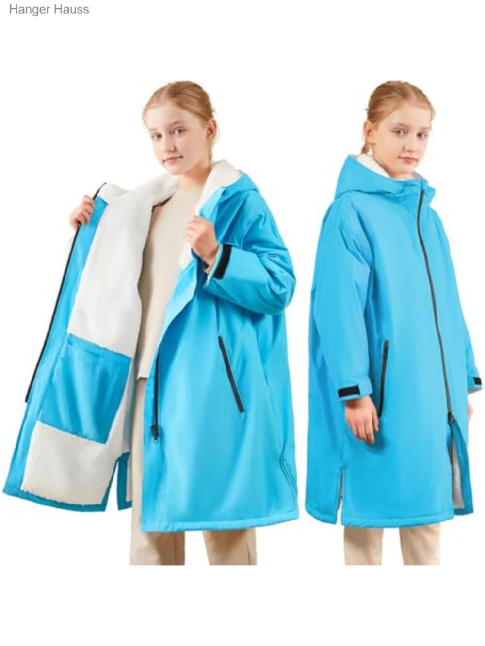 Kids Sherpa-Lined Swim Parka Windproof Waterproof Changing Robe